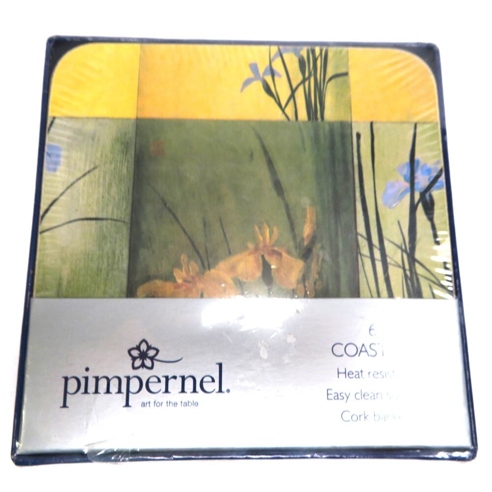 New Vtg PIMPERNEL Set of 6 Iris Squares Cork Coasters